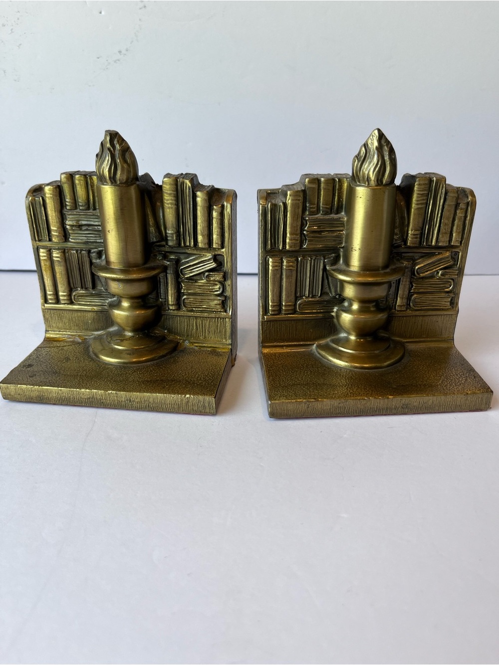 Vintage Bookends Gold Tone Candles